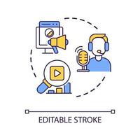 Content production process concept icon. Online streaming. Digital marketing. Become podcaster abstract idea thin line illustration. Isolated outline drawing. Editable stroke vector