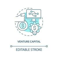 Venture capital turquoise concept icon. Money fund. Tech startup financing option abstract idea thin line illustration. Isolated outline drawing. Editable stroke vector