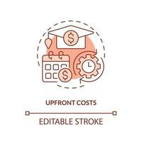 Upfront costs red concept icon. University higher education. College fee. Education assistance. Student debt. Bank loan abstract idea thin line illustration. Isolated outline drawing. Editable stroke vector