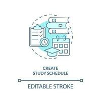 Create study schedule turquoise concept icon. Homeschooling. Academic improvement. Time management. Academic success abstract idea thin line illustration. Isolated outline drawing. Editable stroke vector