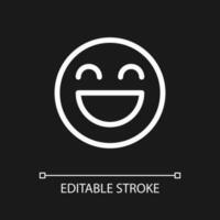 Laughing face pixel perfect white linear ui icon for dark theme. Feelings expression. Vector line pictogram. Isolated user interface symbol for night mode. Editable stroke