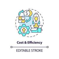 Cost and efficiency concept icon. SMED benefit. Expense reduction. Quick changeover abstract idea thin line illustration. Isolated outline drawing. Editable stroke vector