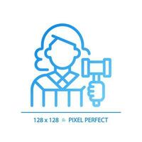 Judge pixel perfect gradient linear vector icon. Case deciding in law court. Legislative system presentant. Judgement. Thin line color symbol. Modern style pictogram. Vector isolated outline drawing