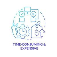 Time consuming and expensive blue gradient concept icon. Financial problems. Causal research disadvantage abstract idea thin line illustration. Isolated outline drawing vector