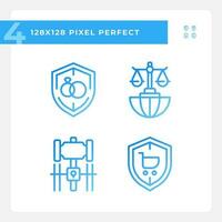 Laws protecting citizens rights pixel perfect gradient linear vector icons set. Legal rules of society. Thin line contour symbol designs bundle. Isolated outline illustrations collection