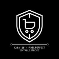 Consumer law pixel perfect white linear icon for dark theme. Protect customers rights. Client service regulation rules. Thin line illustration. Isolated symbol for night mode. Editable stroke vector