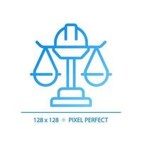 Labour law pixel perfect gradient linear vector icon. Employee rights protection. Work relations legal regulation. Thin line color symbol. Modern style pictogram. Vector isolated outline drawing