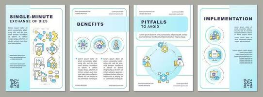 SMED blue gradient brochure template. Lean manufacturing. Leaflet design with linear icons. Editable 4 vector layouts for presentation, annual reports