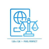 Immigration law pixel perfect gradient linear vector icon. International people moving regulation. Governmental control. Thin line color symbol. Modern style pictogram. Vector isolated outline drawing