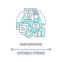 Cost effective turquoise concept icon. Promotion. Social media advertising benefit abstract idea thin line illustration. Isolated outline drawing. Editable stroke vector