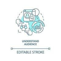 Understand audience turquoise concept icon. Get started with social media advertising abstract idea thin line illustration. Isolated outline drawing. Editable stroke vector