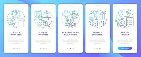 How to conduct causal research blue gradient onboarding mobile app screen. Walkthrough 5 steps graphic instructions with linear concepts. UI, UX, GUI template vector