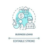 Business loans turquoise concept icon. Banking. Tech startup financing option abstract idea thin line illustration. Isolated outline drawing. Editable stroke vector