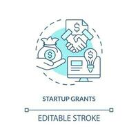 Startup grants turquoise concept icon. Get award. Tech business financing option abstract idea thin line illustration. Isolated outline drawing. Editable stroke vector