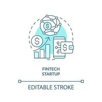 FinTech startup turquoise concept icon. Financial system. Best foundation industry abstract idea thin line illustration. Isolated outline drawing. Editable stroke vector