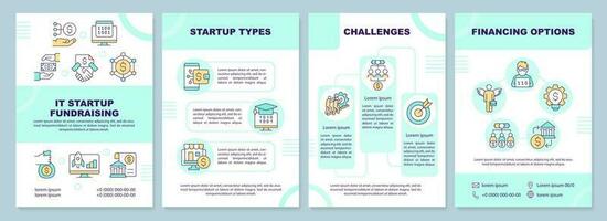 IT startup fundraising mint brochure template. Leaflet design with linear icons. Editable 4 vector layouts for presentation, annual reports