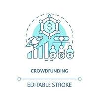 Crowdfunding turquoise concept icon. Raise money. Tech startup financing option abstract idea thin line illustration. Isolated outline drawing. Editable stroke vector
