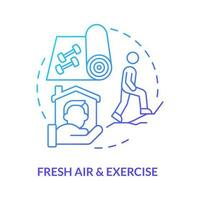 Fresh air and exercise blue gradient concept icon. Workout. Remote workplace wellbeing tip abstract idea thin line illustration. Isolated outline drawing vector