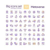 Metaverse RGB color icons set. Technology of virtual reality. Machine learning algorithm. models. Isolated illustrations. Simple filled line drawings collection. Editable stroke vector