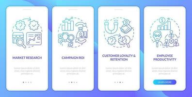 Causal research examples blue gradient onboarding mobile app screen. Walkthrough 4 steps graphic instructions with linear concepts. UI, UX, GUI template vector