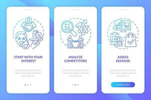 Seleccione afiliado márketing nicho azul degradado inducción móvil aplicación pantalla. recorrido 3 pasos gráfico instrucciones con lineal conceptos. ui, ux, gui modelo vector