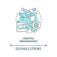 Hashtag performance turquoise concept icon. Social media advertising metric abstract idea thin line illustration. Isolated outline drawing. Editable stroke vector