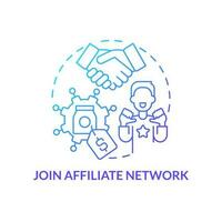 Join affiliate network blue gradient concept icon. Cooperation with partners. Become merchant abstract idea thin line illustration. Isolated outline drawing vector