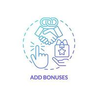 Add bonuses blue gradient concept icon. Incentives for product consumer. Begin affiliate program abstract idea thin line illustration. Isolated outline drawing vector