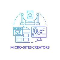 micro sitios creadores azul degradado concepto icono. ventas en línea recursos. afiliado comercializadores tipo resumen idea Delgado línea ilustración. aislado contorno dibujo vector