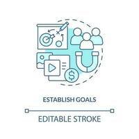 Establish goals turquoise concept icon. Get started with social media advertising abstract idea thin line illustration. Isolated outline drawing. Editable stroke vector