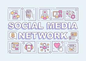 Social media network word concepts lilac banner. Online communication. Infographics with editable icons on color background. Isolated typography. Vector illustration with text