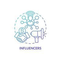 influencers azul degradado concepto icono. mantener ventas en social medios de comunicación. afiliado comercializadores tipo resumen idea Delgado línea ilustración. aislado contorno dibujo vector