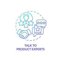 Talk to product experts blue gradient concept icon. Get recommendation. Begin affiliate program abstract idea thin line illustration. Isolated outline drawing vector