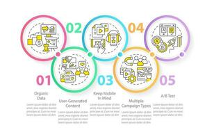 Social media advertising tips circle infographic template. Data visualization with 5 steps. Editable timeline info chart. Workflow layout with line icons vector