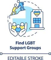 Find LGBT support groups concept icon. Mental health care program abstract idea thin line illustration. Isolated outline drawing. Editable stroke vector