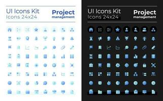 Project management pixel perfect flat gradient two-color ui icons kit for dark, light mode. Business plan. Vector isolated RGB pictograms. GUI, UX design for web, mobile