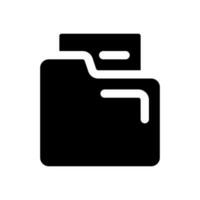 Document in folder black glyph ui icon. Digitization of paperwork. Business tool. User interface design. Silhouette symbol on white space. Solid pictogram for web, mobile. Isolated vector illustration
