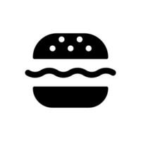 Burger black glyph ui icon. Substantial meal. Fast food lunch. Grill hamburger. User interface design. Silhouette symbol on white space. Solid pictogram for web, mobile. Isolated vector illustration