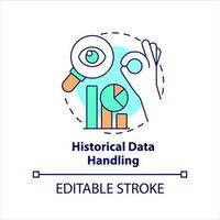 Historical data handling concept icon. Analyze progress. Research working process abstract idea thin line illustration. Isolated outline drawing. Editable stroke vector