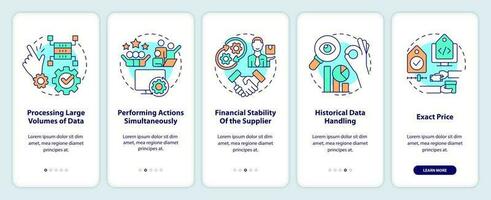 Aspects for assess business tools onboarding mobile app screen. IoT walkthrough 5 steps editable graphic instructions with linear concepts. UI, UX, GUI template vector