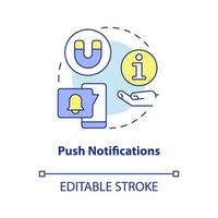 Push notifications concept icon. Mobile application. Trend in website development abstract idea thin line illustration. Isolated outline drawing. Editable stroke vector