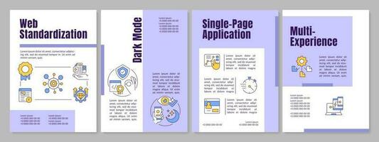 Web standardization purple brochure template. App development. Leaflet design with linear icons. Editable 4 vector layouts for presentation, annual reports