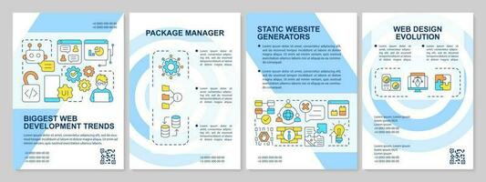 Top digital technology trends blue brochure template. Leaflet design with linear icons. Editable 4 vector layouts for presentation, annual reports