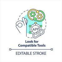 Look for compatible tools concept icon. Choose right software. Optimize work process abstract idea thin line illustration. Isolated outline drawing. Editable stroke vector