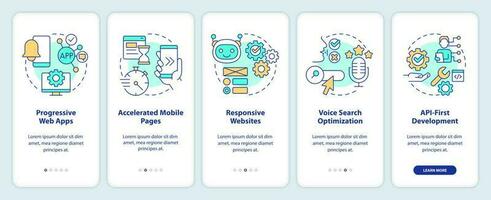 Web development trends onboarding mobile app screen. Digital industry walkthrough 5 steps editable graphic instructions with linear concepts. UI, UX, GUI template vector