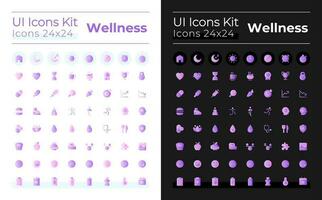 Wellness flat gradient two-color ui icons set for dark, light mode. Active and healthy lifestyle. Vector isolated RGB pictograms. GUI, UX design for web, mobile