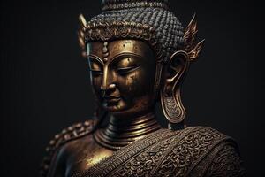 A thai buddha statue sits and meditating at buddhist temple. Ancient thailand buddha face. Background for vesak festival celebration. Vesak day concept. Vesak celebration day greetings by photo