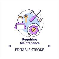 Require maintenance concept icon. Hardware services. Equipment drawbacks. Business abstract idea thin line illustration. Isolated outline drawing. Editable stroke vector