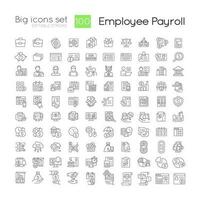 Employee payroll linear icons set. Wage payment regulation. Accounting service. Customizable thin line symbols. Isolated vector outline illustrations. Editable stroke