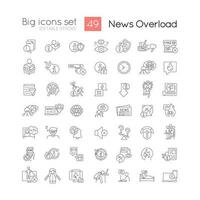 News overload linear big icons set. Information consumption. Media diet. Content hygiene. Mental health. Customizable thin line symbols. Isolated vector outline illustrations. Editable stroke